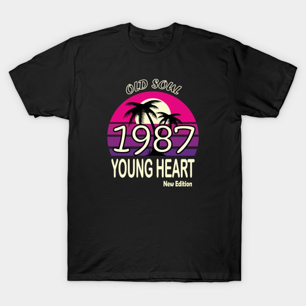 1987 Birthday Gift Old Soul Young Heart T-Shirt by VecTikSam